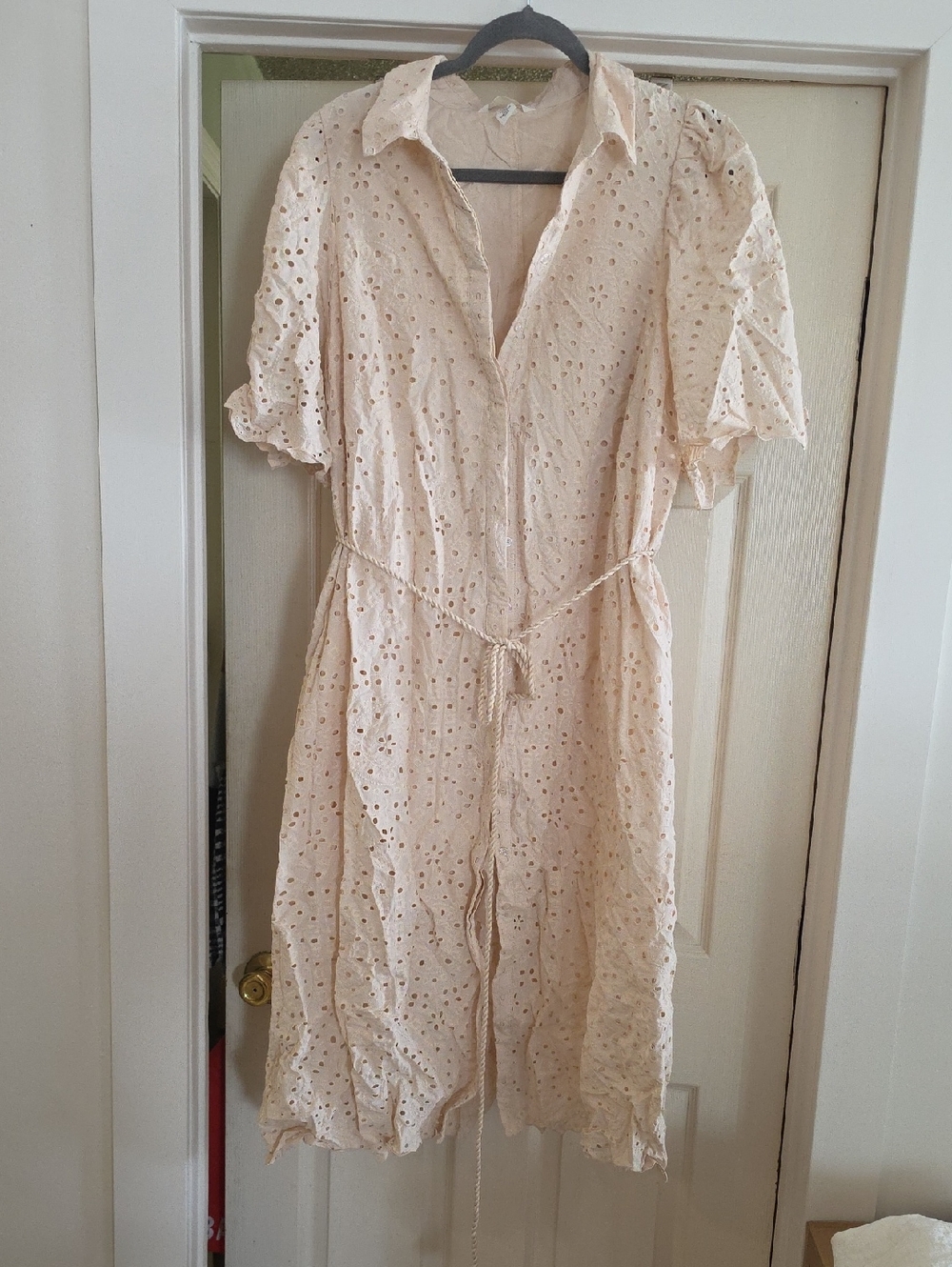 H&M Cream Eyelet Midi Shirt Dress